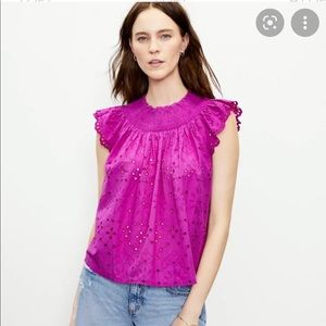 NWT Ann Taylor Loft Eyelet Smocked Neck Top Blouse Shirt Shell